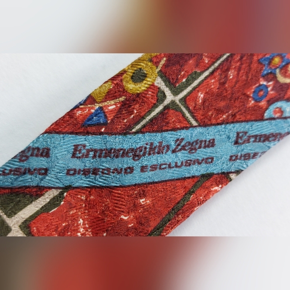 Ermenegildo Zegna 100% Silk Neck Tie Mens Size 55.5"x4" Red Pattern Windowpane - Picture 5 of 6